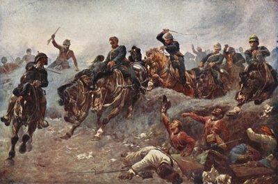 1882年のテルエルケビールでイギリス軍の砲兵隊が敵陣に参入 作： John Charlton